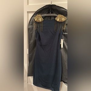 Open back embellished dark teal dress